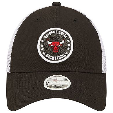 Women's New Era Black/White Chicago Bulls Glitter Patch 9FORTY Snapback Hat