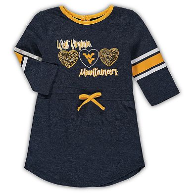 Girls Toddler Colosseum Heathered Navy West Virginia Mountaineers Poppin Sleeve Stripe Dress
