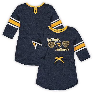 Girls Toddler Colosseum Heathered Navy West Virginia Mountaineers Poppin Sleeve Stripe Dress