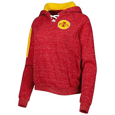 Women's Colosseum Cardinal Iowa State Cyclones The Devil Speckle Lace-Placket Raglan Pullover Hoodie