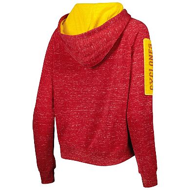 Women's Colosseum Cardinal Iowa State Cyclones The Devil Speckle Lace-Placket Raglan Pullover Hoodie