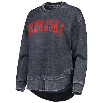 Women's Pressbox Black Nebraska Huskers Vintage Wash Pullover Sweatshirt