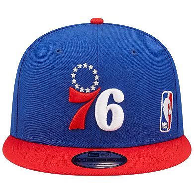 Men's New Era Royal/Red Philadelphia 76ers Back Letter Arch 9FIFTY Snapback Hat