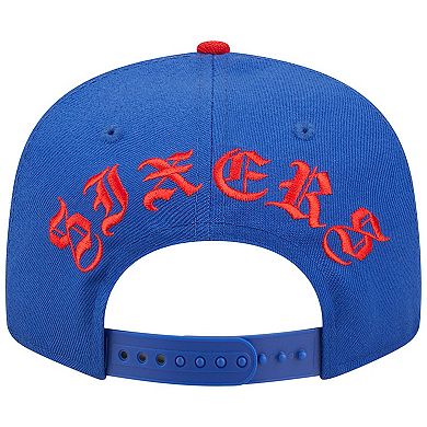 Men's New Era Royal/Red Philadelphia 76ers Back Letter Arch 9FIFTY Snapback Hat