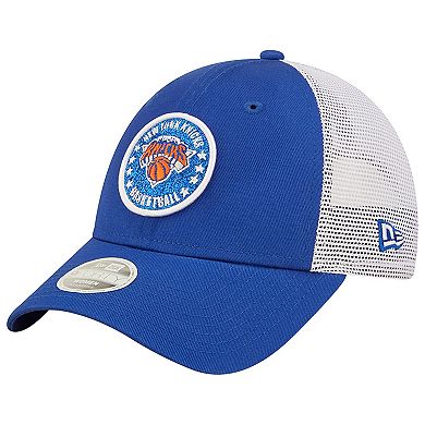 Women's New Era Blue/White New York Knicks Glitter Patch 9FORTY Snapback Hat