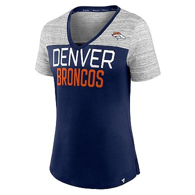 Women's Fanatics Branded Navy/Heathered Gray Denver Broncos Close Quarters V-Neck T-Shirt
