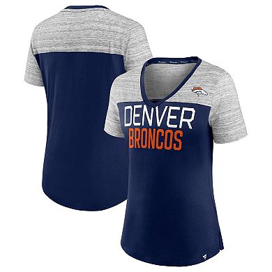 Women's Fanatics Branded Navy/Heathered Gray Denver Broncos Close Quarters V-Neck T-Shirt