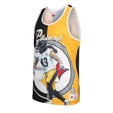 Men's Mitchell & Ness Troy Polamalu Black/Gold Pittsburgh Steelers Retired Player Graphic Tank Top