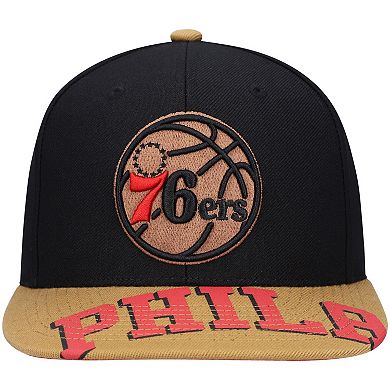 Men's Mitchell & Ness x Lids Black/Tan Philadelphia 76ers Current Reload 3.0 Snapback Hat