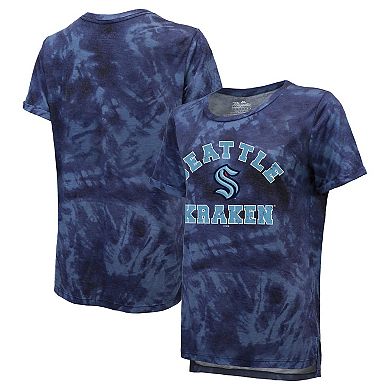 Women's Majestic Threads Deep Sea Blue Seattle Kraken Boyfriend Tie-Dye T-Shirt