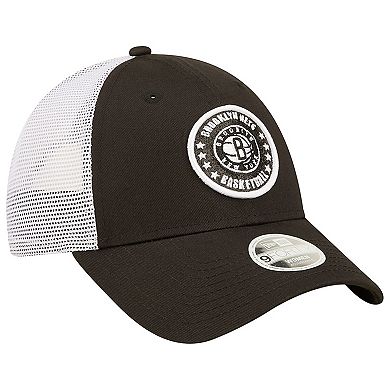 Women's New Era Black/White Brooklyn Nets Glitter Patch 9FORTY Snapback Hat
