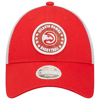 Women's New Era Red/White Atlanta Hawks Glitter Patch 9FORTY Snapback Hat