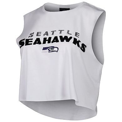 Women's Cuce White Seattle Seahawks Sequin Cropped Tank Top