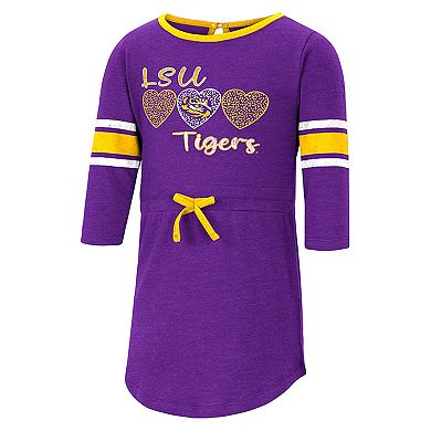 Girls Toddler Colosseum Heathered Purple LSU Tigers Poppin Sleeve Stripe Dress