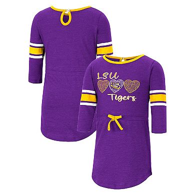 Girls Toddler Colosseum Heathered Purple LSU Tigers Poppin Sleeve Stripe Dress