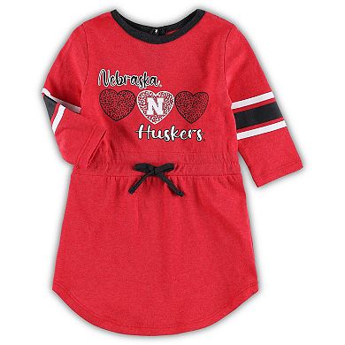 Girls Toddler Colosseum Heathered Scarlet Nebraska Huskers Poppin Sleeve Stripe Dress