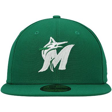 Men's New Era Kelly Green Miami Marlins White Logo 59FIFTY Fitted Hat
