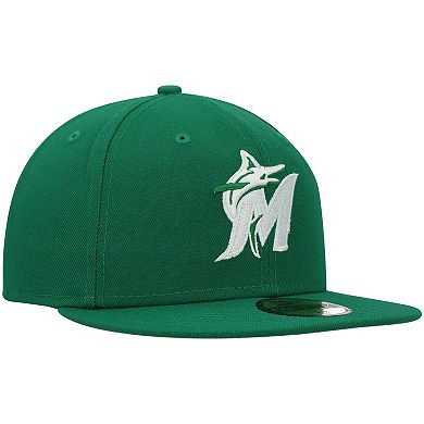 Men's New Era Kelly Green Miami Marlins White Logo 59FIFTY Fitted Hat