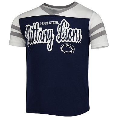 Girls Youth Colosseum Navy Penn State Nittany Lions Practically Perfect Striped T-Shirt