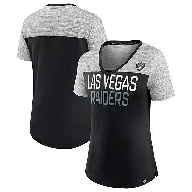 Women's Fanatics Branded Black/Heathered Gray Las Vegas Raiders Close Quarters V-Neck T-Shirt