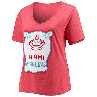 Women's New Era Heather Red Miami Marlins City Connect Plus Size V-Neck T-Shirt