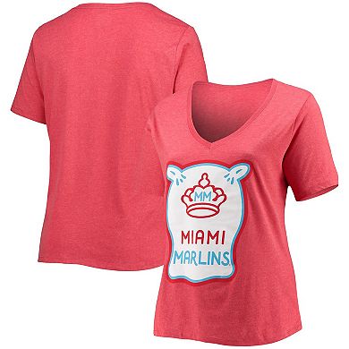 Women's New Era Heather Red Miami Marlins City Connect Plus Size V-Neck T-Shirt