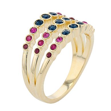 Brilliance Gold Tone Multicolor Crystal 3-Row Ring