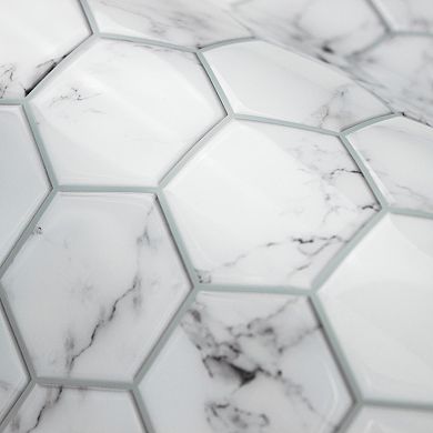 RoomMates Faux Carrara Marble Hexagon Peel & Stick Backsplash Wall Decal 4-piece Set