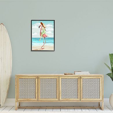 Stupell Home Decor Beach Woman Flamingo Framed Wall Art