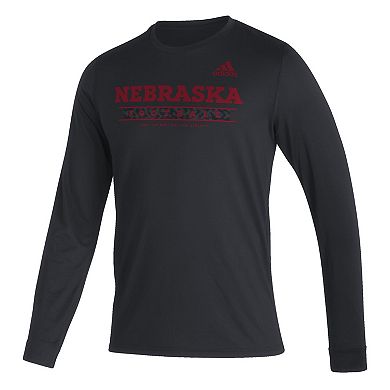 Men's adidas Black Nebraska Huskers Sideline Creator Practice AEROREADY Long Sleeve T-Shirt