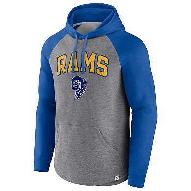 Men's Fanatics Branded Heathered Gray/Royal Los Angeles Rams By Design Raglan Pullover Hoodie