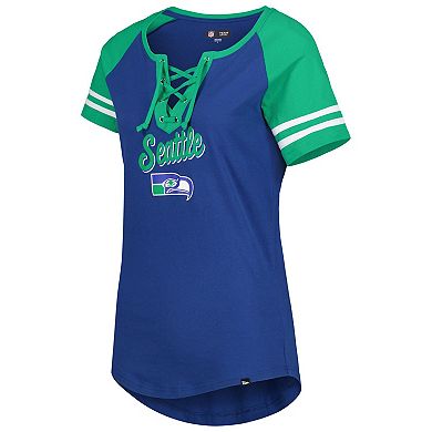 Women's New Era Royal/Green Seattle Seahawks Legacy Lace-Up Raglan T-Shirt