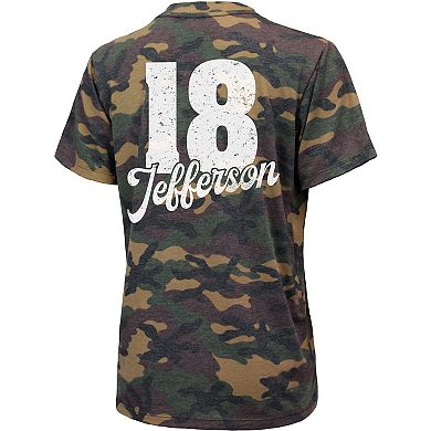 Women's Justin Jefferson Camo Minnesota Vikings Name & Number V-Neck T-Shirt