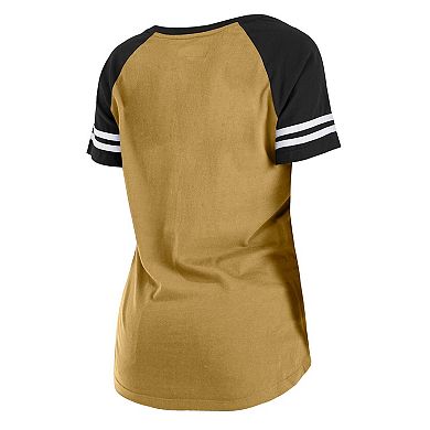 Women's New Era Gold/Black New Orleans Saints Legacy Lace-Up Raglan T-Shirt