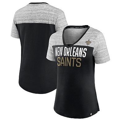 Women's Fanatics Branded Black/Heathered Gray New Orleans Saints Close Quarters V-Neck T-Shirt