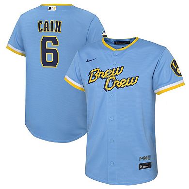 Youth Nike Lorenzo Cain Powder Blue Milwaukee Brewers 2022 City Connect Replica Player Jersey
