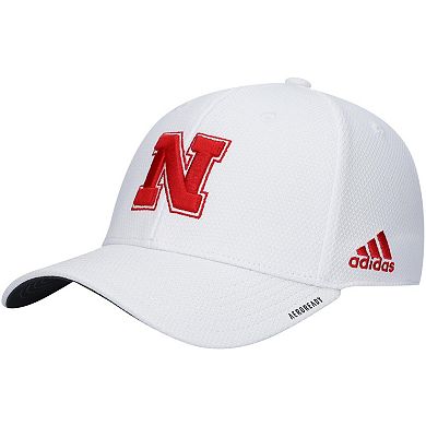 Men's adidas White Nebraska Huskers 2021 Sideline Coaches AEROREADY Flex Hat