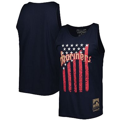 Men's Mitchell & Ness Navy Seattle Mariners Cooperstown Collection Stars and Stripes Tank Top