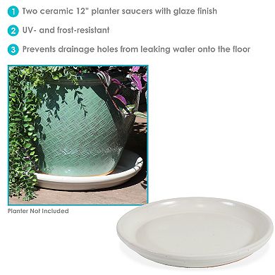Sunnydaze Set Of 2 Glazed Ceramic Planter Saucers - 12"
