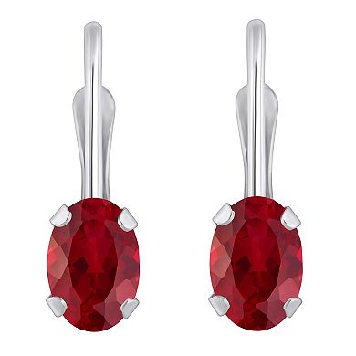 Celebration Gems 10k Gold Oval Lab-Created Ruby Leverback Earrings