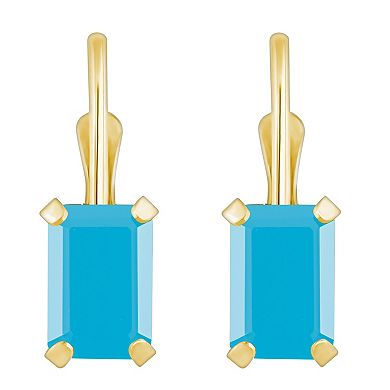 Celebration Gems 10k Gold Emerald Cut Stabilized Turquoise Leverback Earrings