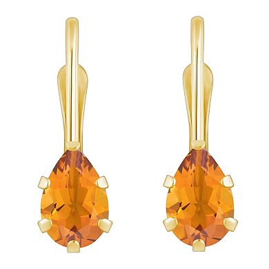 Celebration Gems 10k Gold Pear Shape Citrine Leverback Earrings