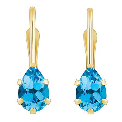 Celebration Gems 10k Gold Pear Shape Blue Topaz Leverback Earrings