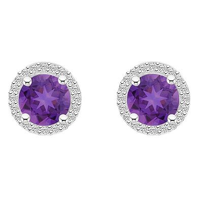 Celebration Gems 10k White Gold Gemstone & Lab-Created White Sapphire Halo Stud Earrings