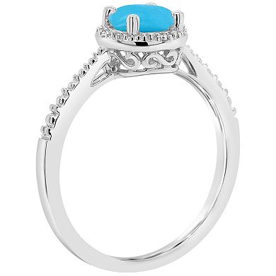 Celebration Gems Sterling Silver 6 mm Round Stabilized Turquoise and Diamond Accent Ring