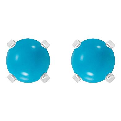 Celebration Gems 14k White Gold Round Stabilized Turquoise Stud Earrings