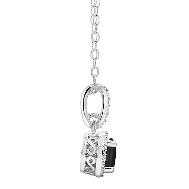 Celebration Gems Sterling Silver Round Onyx Diamond Accent Pendant Necklace