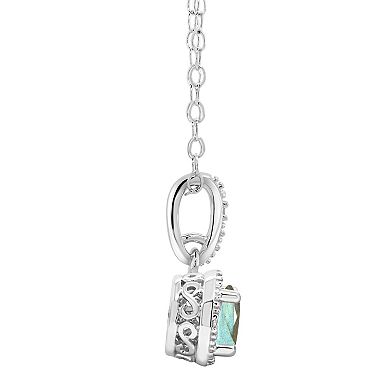 Celebration Gems Sterling Silver Round Labradorite & Diamond Accent Halo Pendant Necklace