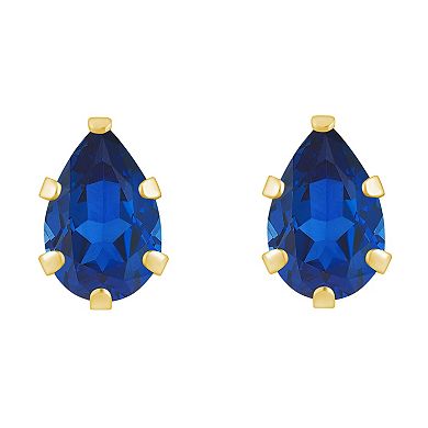 Celebration Gems 10k Gold Pear Shape Lab-Created Sapphire Stud Earrings