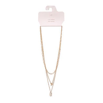 LC Lauren Conrad Gold Tone Three Row Metal Link Nickel Free Toggle Necklace